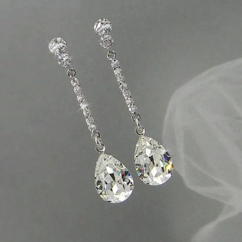 pendientes colgantes largos de lujo para mujer, con circonita cúbica de pera AAA, pendientes de boda simples y elegantes para novia, joyería de calidad alta 2
