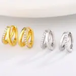Pendientes de Aro Circulares de Acero Inoxidable Color Dorado para Mujer, Pendientes Simples de Doble Aro con Circonita Cúbica, Joyería para Perforación de Cartílago 5