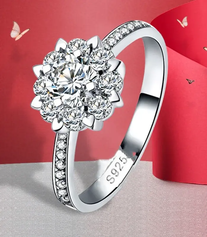 Anillo clásico de Plata de Ley 925 de lujo para mujer, joyería de copo de nieve, anillo de diamante simple de 30 quilates, anillo de mujer de diamante de imitación 2