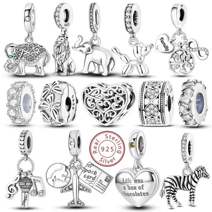 Abalorios de plata de ley 925 con colgante de cuentas, árbol de la vida, perro, elefante, amor, corazón, compatible con Pulsera Original, regalo de joyería DIY para mujer 1