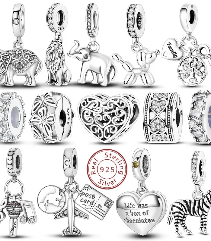 Abalorios de plata de ley 925 con colgante de cuentas, árbol de la vida, perro, elefante, amor, corazón, compatible con Pulsera Original, regalo de joyería DIY para mujer 1