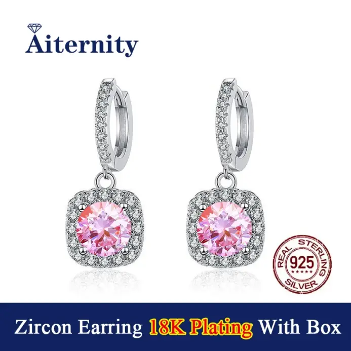 Pendiente cuadrado de circón Color D VVS1 para mujer, pendientes chapados en plata de ley S925 de 18K como brillante como joyería de diamantes 2