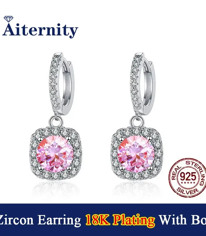 Pendiente cuadrado de circón Color D VVS1 para mujer, pendientes chapados en plata de ley S925 de 18K como brillante como joyería de diamantes 2