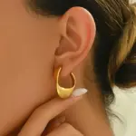Pendientes de aro de acero inoxidable dorados y gruesos de lujo, Clips de orejas redondas brillantes cúbicos, joyería de moda para fiesta de boda 2