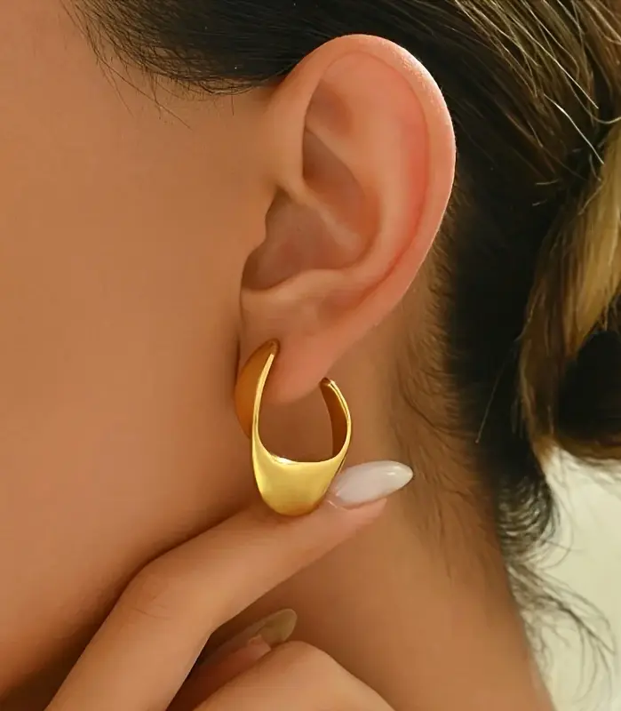 Pendientes de aro de acero inoxidable dorados y gruesos de lujo, Clips de orejas redondas brillantes cúbicos, joyería de moda para fiesta de boda 2