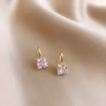Obega-pendientes cuadrados de piedra de cristal para mujer, Material de cobre chapado en oro, piedra de cristal negro transparente, pendiente de anzuelo, joyería novedosa 2