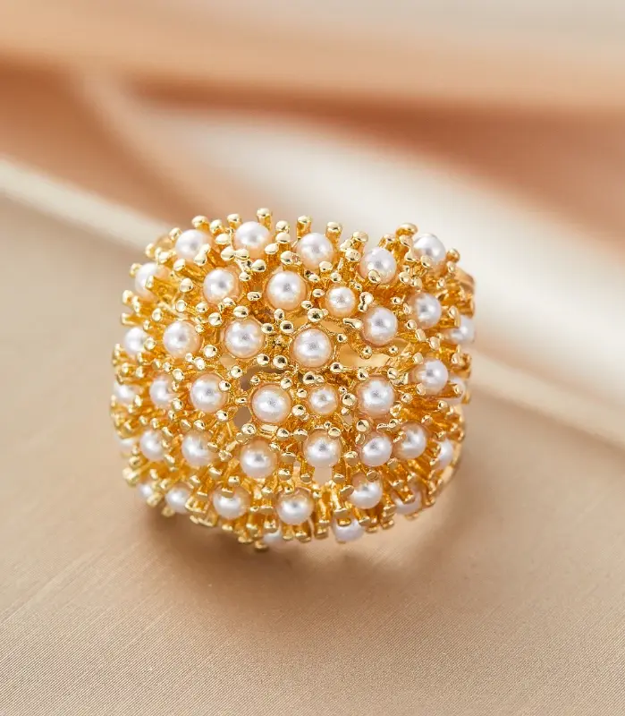 Anillos de perlas con incrustaciones de Color dorado hueco para mujer, accesorios de regalo de cumpleaños, joyería personalizada de moda 2