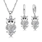 Conjuntos de pendientes y collar con colgante de búho de cristal AAA africano brillante, los mejores regalos para mujer, accesorio de fiesta de Color Plata de Ley 925 1