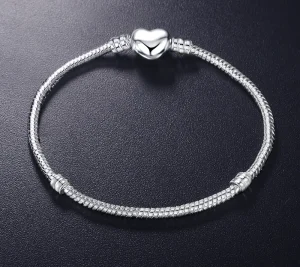 Pulsera de plata 925 Original con forma de corazón, brazalete con cuentas de serpiente, regalo para mujer 1