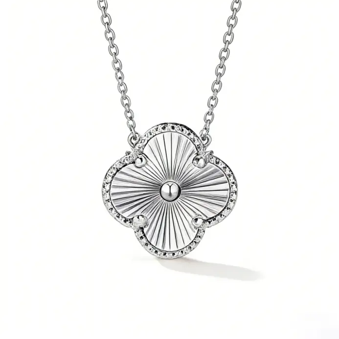 Collar con Colgante de moissanita Flor de Cuatro Pétalos Chino Antiguo, Plata S925, Diseño de Rayos de Sol, Encanto Oriental Atemporal para Mujer 3