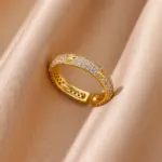 Anillos de corazón geométricos de circón para mujer, anillo de boda de Color dorado de acero inoxidable, joyería estética de lujo, regalo para pareja 2025 5