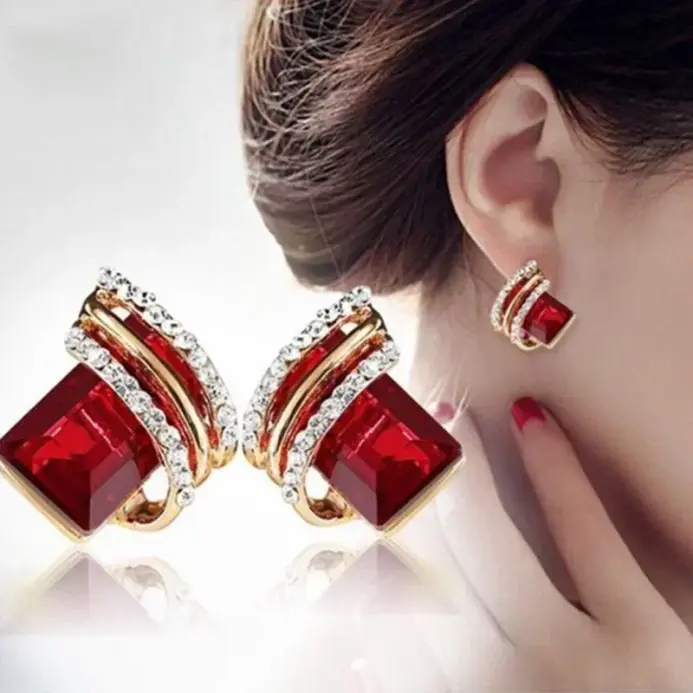Pendientes de circón chapados en oro a la moda, pendientes de cristal, pendientes de compromiso para mujer, joyería de princesa, regalos de aniversario de cumpleaños 1