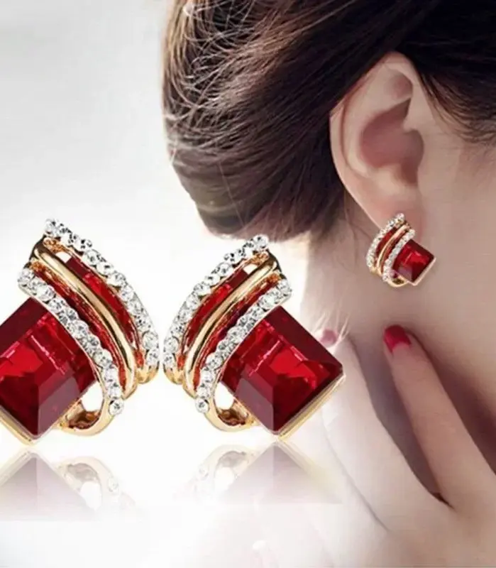 Pendientes de circón chapados en oro a la moda, pendientes de cristal, pendientes de compromiso para mujer, joyería de princesa, regalos de aniversario de cumpleaños 1