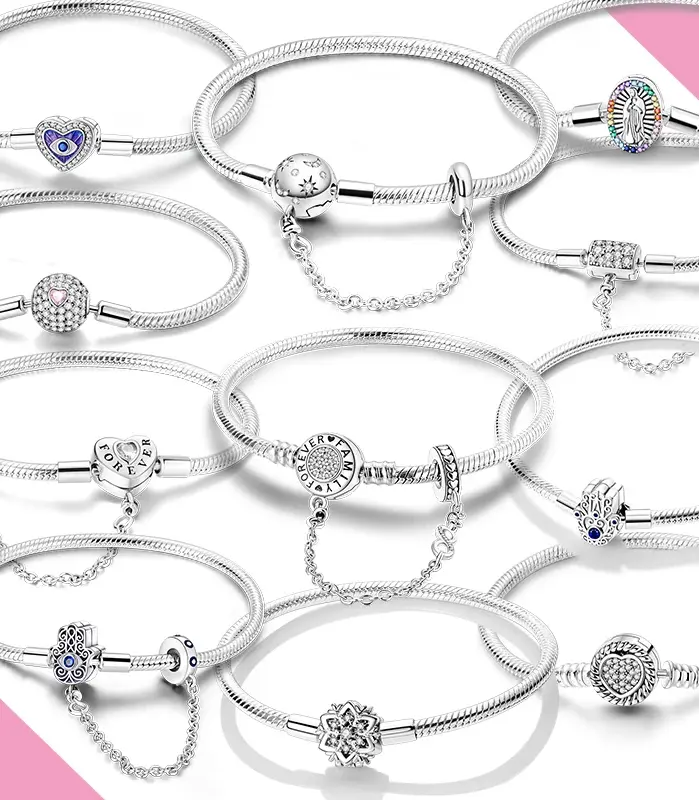 Pulseras de cuentas con cierre de cadena de serpiente Original de plata 925, dijes, joyería DIY para mujer 1