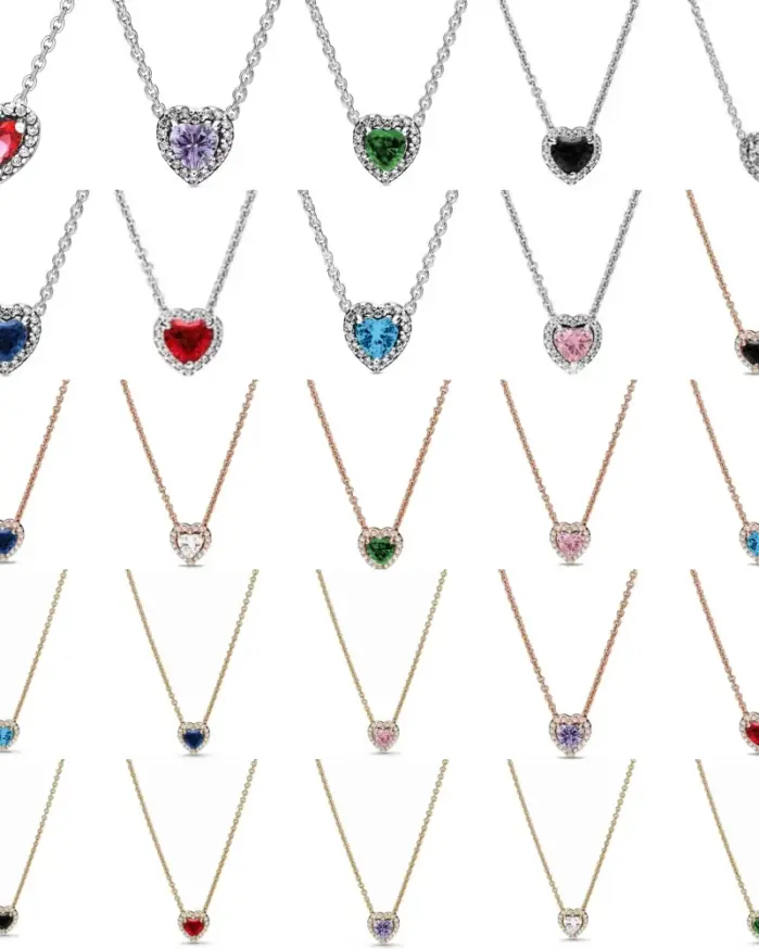 Nuevo collar europeo de plata 925, rojo, rosa, verde en forma de corazón, adecuado para festivales de mujeres, exquisitos regalos de joyería 1