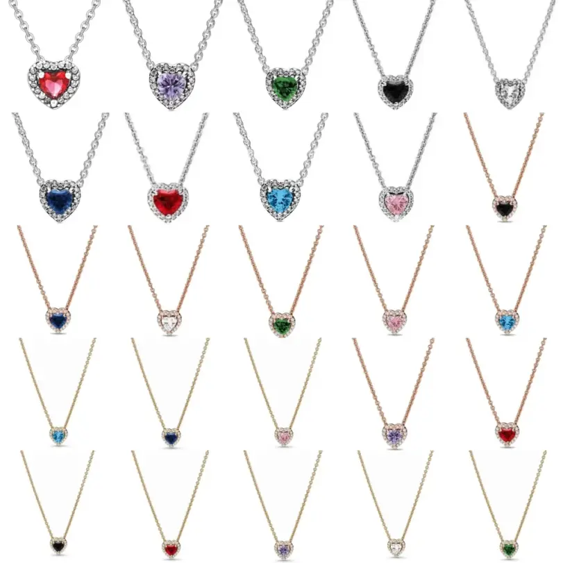 Nuevo collar europeo de plata 925, rojo, rosa, verde en forma de corazón, adecuado para festivales de mujeres, exquisitos regalos de joyería 1
