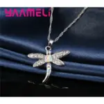 Conjunto de collar y pendientes de circonia cúbica de colores brillantes para mujer, joyería de Color Plata de Ley 925 con diseño de libélula para niñas 4