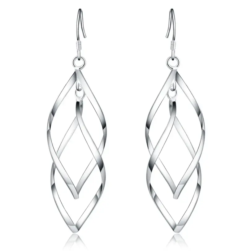 Pendientes finos de Color plateado de alta calidad, joyería de moda, mujer elegante, gota colgante, regalos largos de boda y Navidad 7