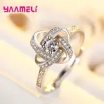 Conjunto de joyería de flores para mujer, colgante de Color Plata de Ley 925, collar, pendientes, anillo de dedo para mujer, regalo de cumpleaños y Navidad 4