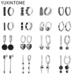 Pendientes de plata de ley 925 con aguja de circonita negra, pendientes de plata y oro para mujer, pendiente de aro con colgante geométrico a la moda, joyería de lujo 1