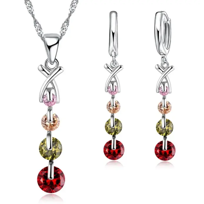 Conjuntos de joyería nupcial de Color plata esterlina 925, cuentas de joyería de moda, circonita cúbica CZ, aniversario de compromiso para mujeres y niñas 1