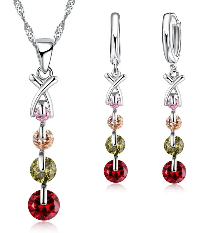 Conjuntos de joyería nupcial de Color plata esterlina 925, cuentas de joyería de moda, circonita cúbica CZ, aniversario de compromiso para mujeres y niñas 1