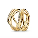 Anillo de plata de ley 925 con exquisita serie dorada, anillo de corona brillante en forma de corazón, regalo de joyería con dijes de moda, superventas 3