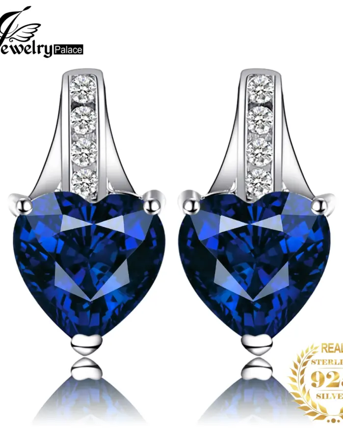 JewelryPalace-pendientes de plata de primera ley y zafiro azul para mujer, aretes pequeños, plata esterlina 925, corazón de amor, 2,1 quilates, regalo de aniversario 1