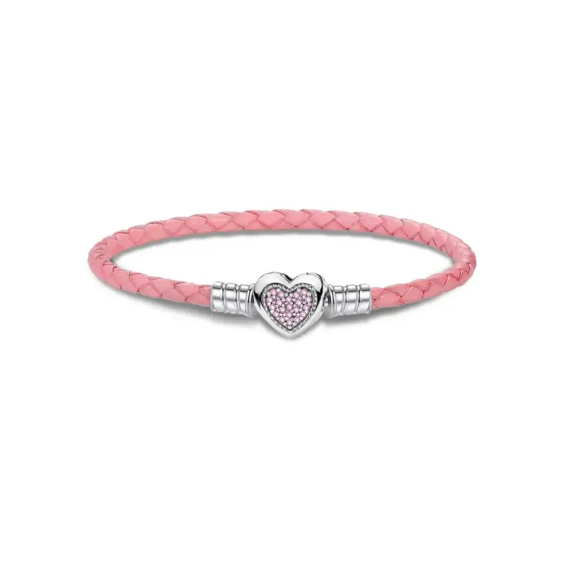 Pulsera de cuerda de cuero negro con cuentas de corazón de amor de Plata de Ley 925, fabricación artesanal, pulseras originales para mujer, regalo de joyería fina 5