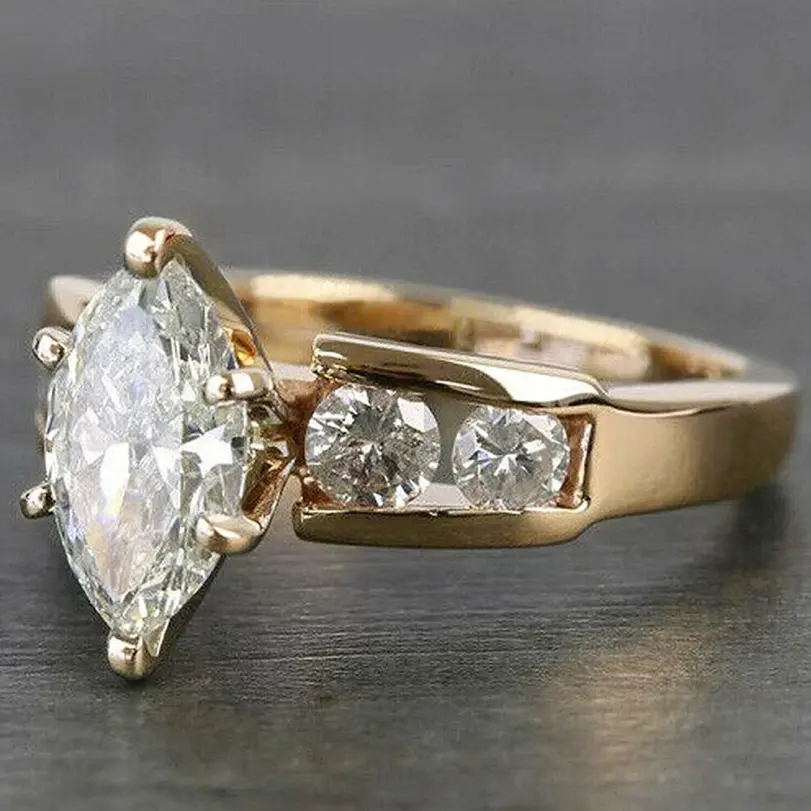 anillos de lujo Marquesa de circonia cúbica de Color dorado para mujer, alianzas de boda a la moda, accesorios femeninos, joyería recién llegada 1