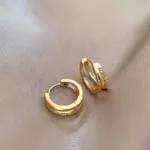 Pendientes de Aro Circulares de Acero Inoxidable Color Dorado para Mujer, Pendientes Simples de Doble Aro con Circonita Cúbica, Joyería para Perforación de Cartílago 19