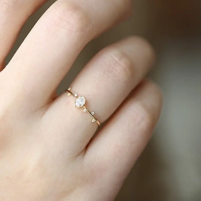 anillos finos delicados para mujer, anillos de boda de circonia cúbica de cristal con incrustaciones de Color dorado, joyería exquisita para mujer, venta al por mayor 2