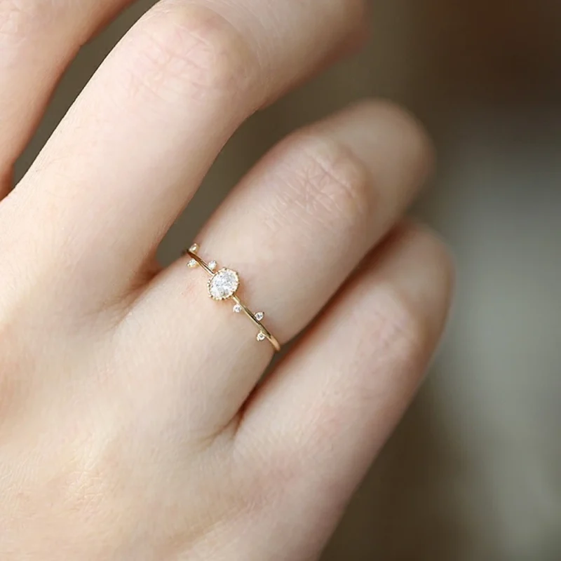 anillos finos delicados para mujer, anillos de boda de circonia cúbica de cristal con incrustaciones de Color dorado, joyería exquisita para mujer, venta al por mayor 2