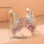 Pendientes de aro con forma de flor de piedra de circonia cúbica púrpura para mujer, joyería de boda Simple de Color dorado, regalos 4