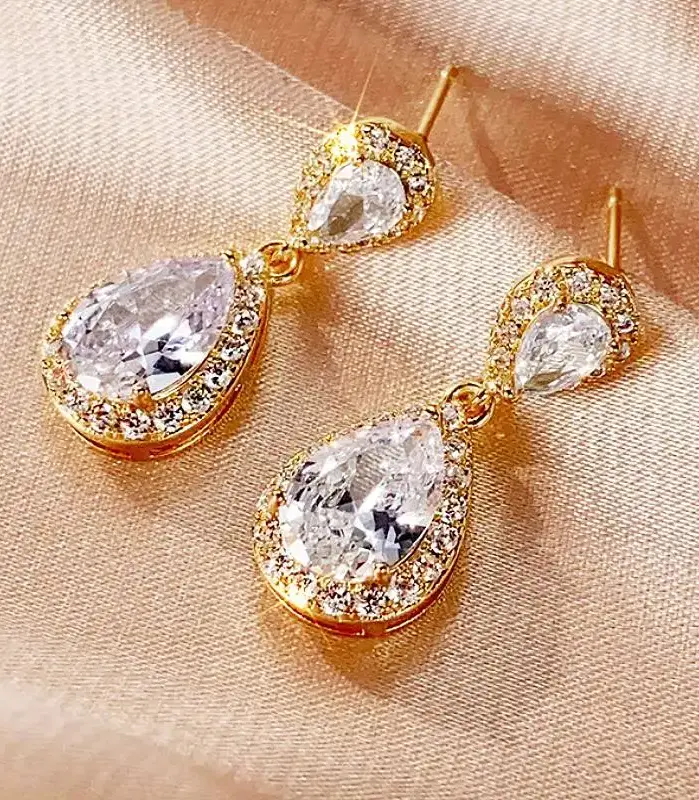 Huitan-pendientes colgantes a la moda para mujer, accesorios para fiesta de boda, estilo 6 colores, circonita cúbica de pera con incrustaciones, joyería elegante y versátil 1
