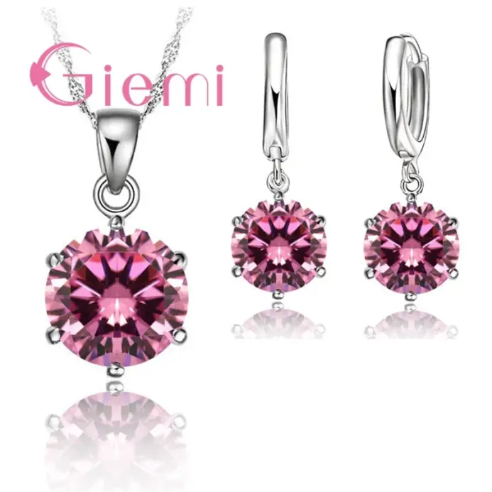 Collar de plata de ley 925 más barato para mujer, regalo de vacaciones, joyería de boda, colgante de circón cúbico de 6 garras, compromiso 1