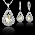 Gran oferta, conjunto de joyería nupcial, Plata de Ley 925, Color cristal austriaco, collares de gota de agua, pendientes de aro, fiesta de compromiso para mujer 3