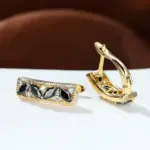 Huitan, nuevos pendientes de aro para mujer con circonita cúbica negra marquesa, pendientes de lujo de Color dorado, joyería para mujer con temperamento de boda 4