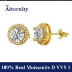 Pendientes tipo botón de plata fina GRA Moissanite S925 para mujeres y hombres con 2 certificados, pluma de prueba de diamante, joyería fina 1