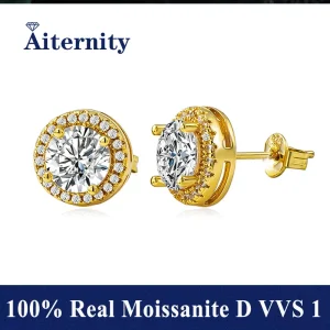 Pendientes tipo botón de plata fina GRA Moissanite S925 para mujeres y hombres con 2 certificados, pluma de prueba de diamante, joyería fina 1