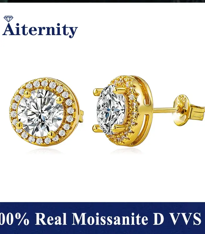 Pendientes tipo botón de plata fina GRA Moissanite S925 para mujeres y hombres con 2 certificados, pluma de prueba de diamante, joyería fina 1