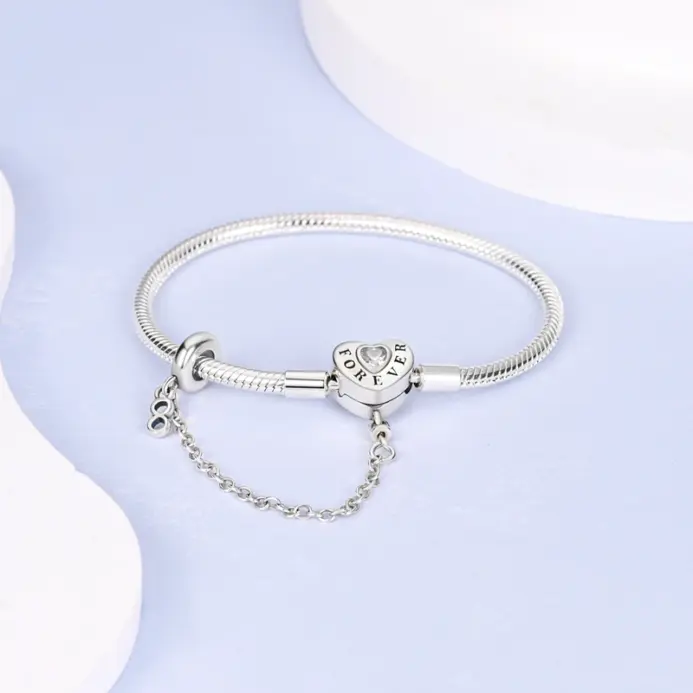 Pulsera Original de Plata de Ley 925, pulsera con dijes de 17-20CM, pulsera de circonia pavimentada con corazón de amor para mujer, regalos de joyería DIY 3