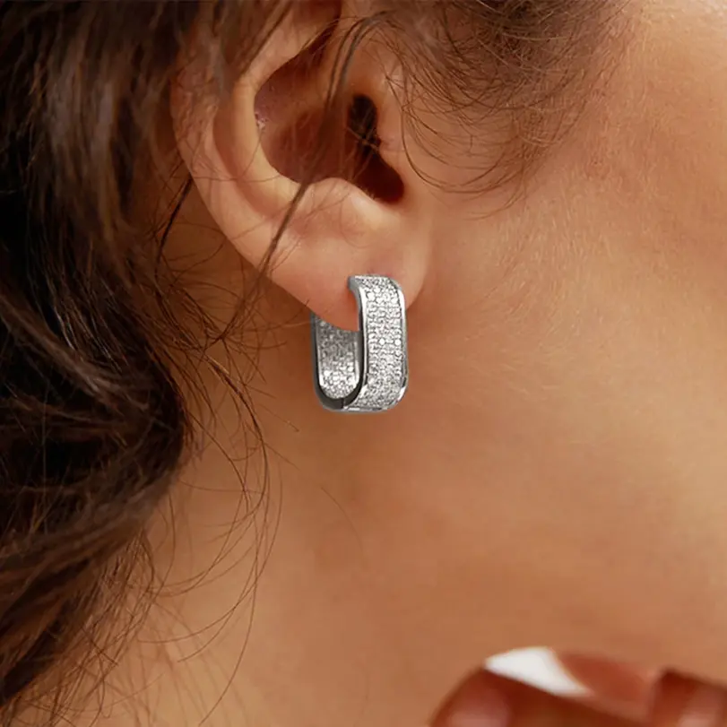 pendientes de aro de circonia cúbica pavimentados para mujer, moda coreana, Color Metal plateado/dorado, pendientes simples y versátiles para niñas, joyería novedosa 4