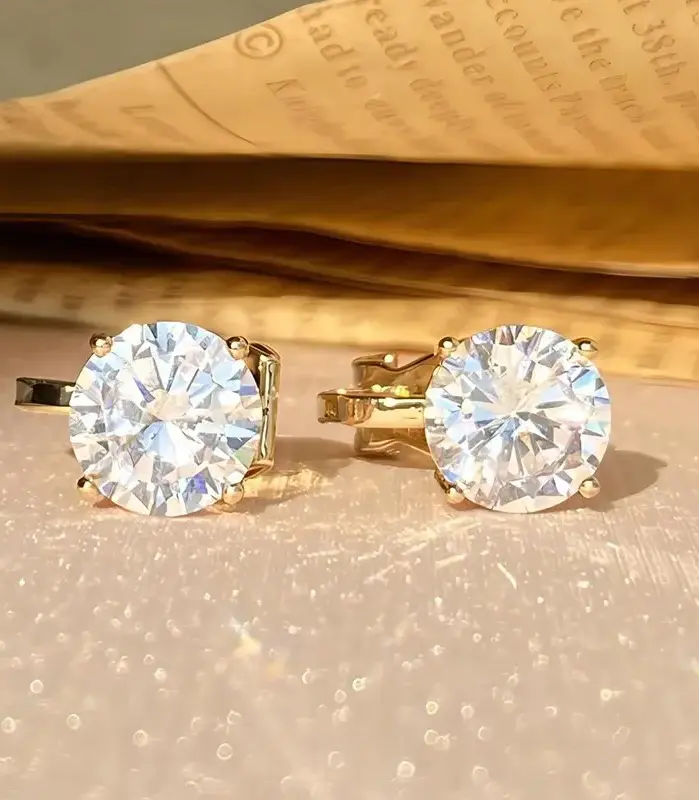 Pendientes de Clip de cobre de circonita cúbica redonda para mujer, Color dorado, cristal, Metal, fiesta, boda, joyería diaria, moda 2