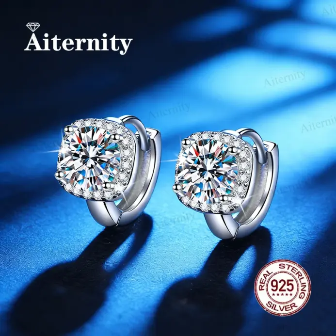 Pendientes de moissanita y circonita de 1 quilate, color D, chapados en plata 925 con oro blanco de 18 quilates, joyería exquisita para mujer 2