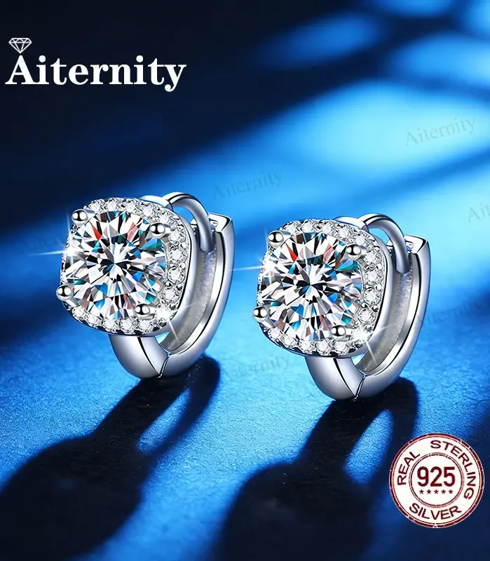 Pendientes de moissanita y circonita de 1 quilate, color D, chapados en plata 925 con oro blanco de 18 quilates, joyería exquisita para mujer 2