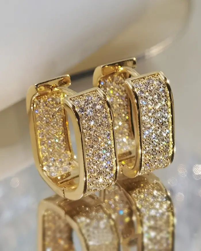 pendientes de aro de circonia cúbica pavimentados para mujer, moda coreana, Color Metal plateado/dorado, pendientes simples y versátiles para niñas, joyería novedosa 1