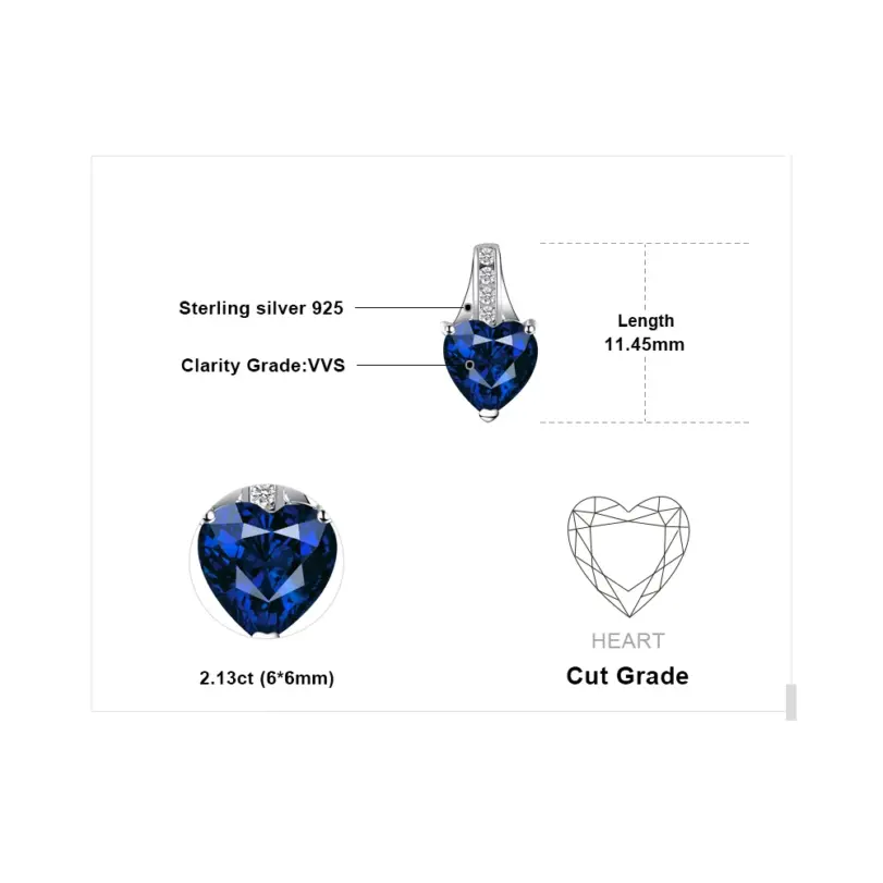JewelryPalace-pendientes de plata de primera ley y zafiro azul para mujer, aretes pequeños, plata esterlina 925, corazón de amor, 2,1 quilates, regalo de aniversario 5