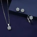 Conjunto de joyería de plata de ley 925 con circonita AAAAA, moda coreana para mujer, collar elegante, pendientes, anillo, fiesta de cumpleaños, regalo de boda 3