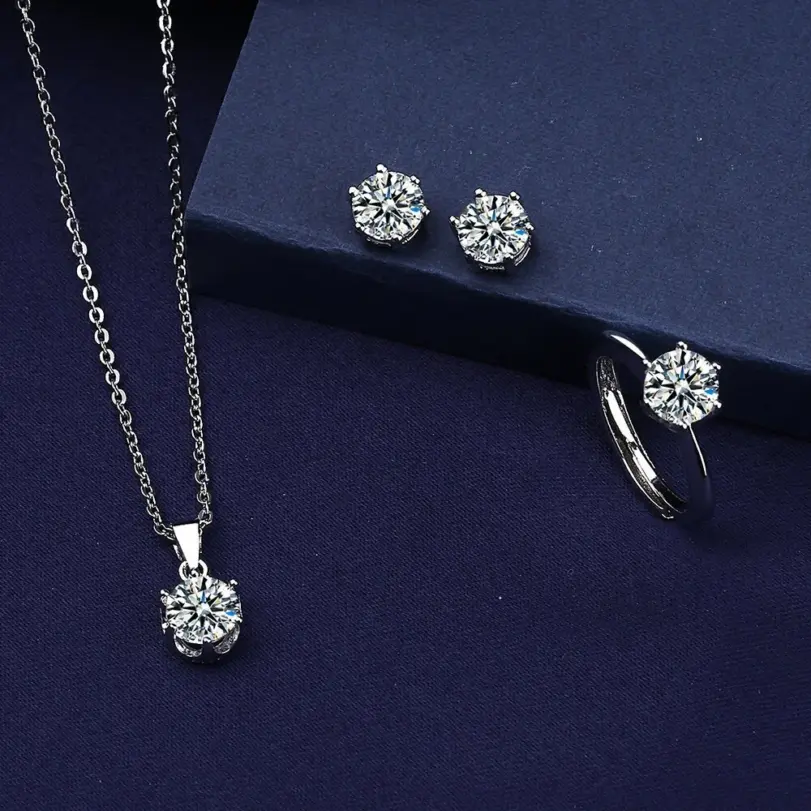 Conjunto de joyería de plata de ley 925 con circonita AAAAA, moda coreana para mujer, collar elegante, pendientes, anillo, fiesta de cumpleaños, regalo de boda 3